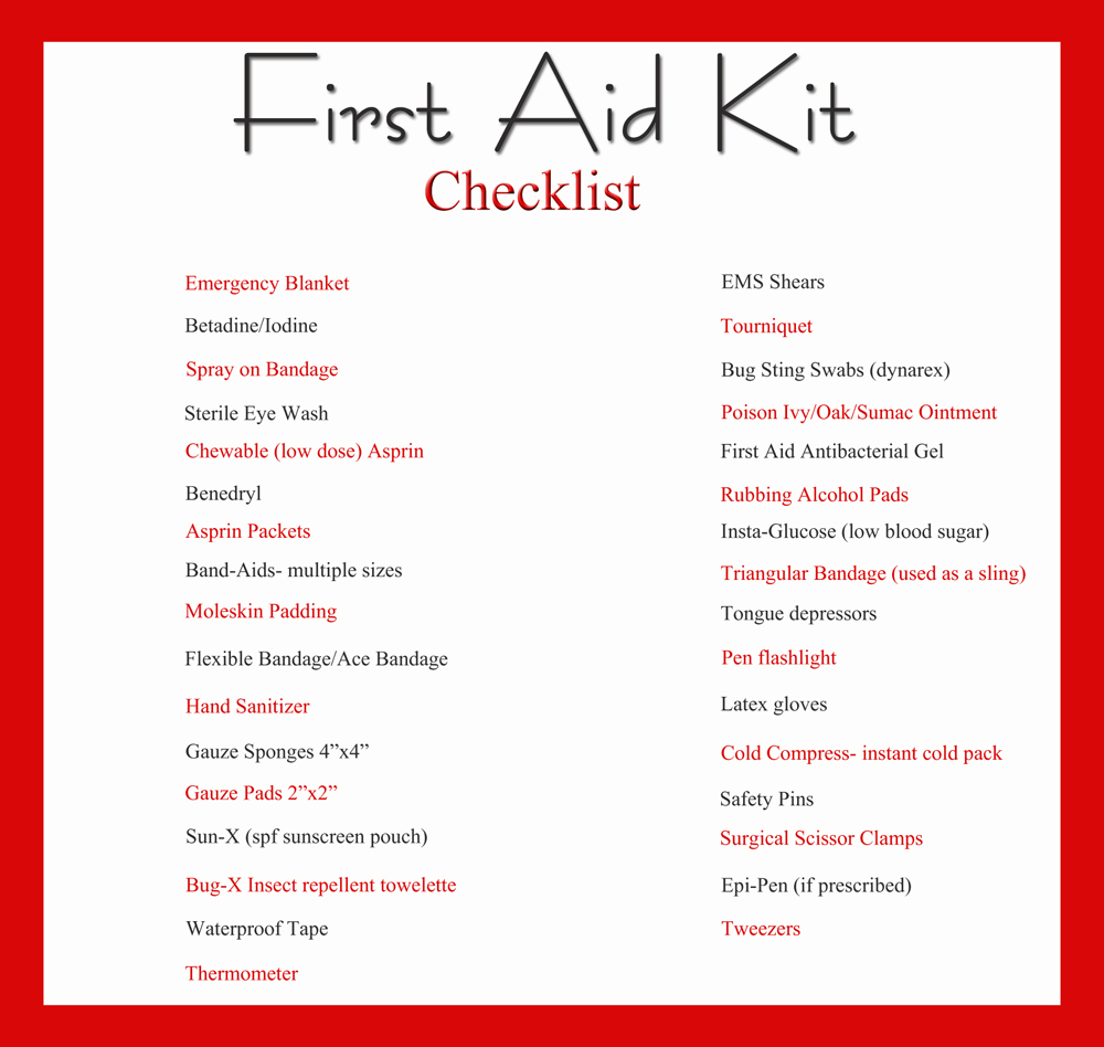 first aid kit equipment list